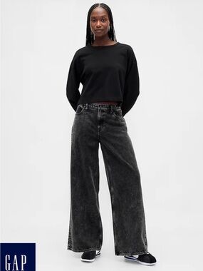 GAP Mid Rise UltraSoft Baggy Jeans Hawk Black TALL